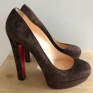 Christian Louboutin Platform Pumps, Brown Suede, Size US 10